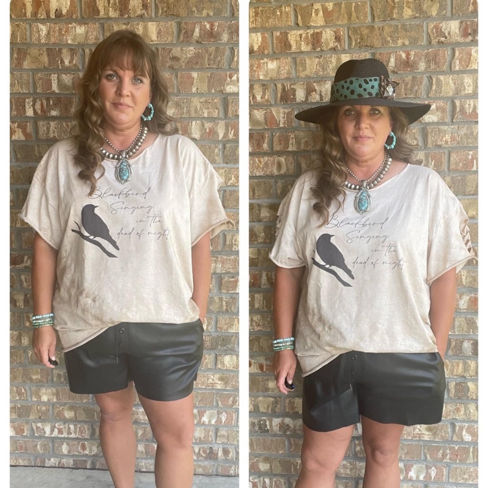 Faux leather shorts crow tee handmade 2xl